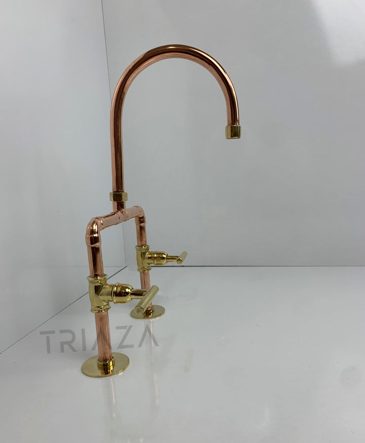Unlacquered solid copper Bridge faucet , copper faucet , copper kitchen faucet - Triazadesigns