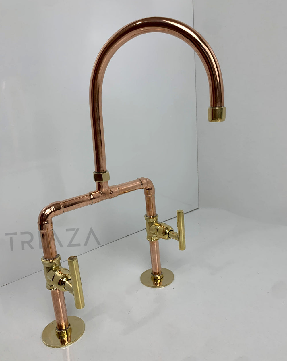 Unlacquered solid copper Bridge faucet , copper faucet , copper kitchen faucet - Triazadesigns
