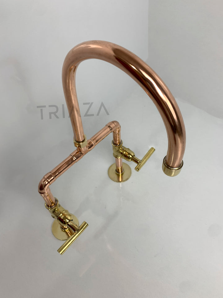 Unlacquered solid copper Bridge faucet , copper faucet , copper kitchen faucet - Triazadesigns