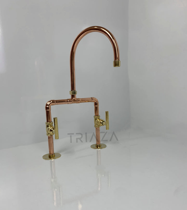 Unlacquered solid copper Bridge faucet , copper faucet , copper kitchen faucet - Triazadesigns