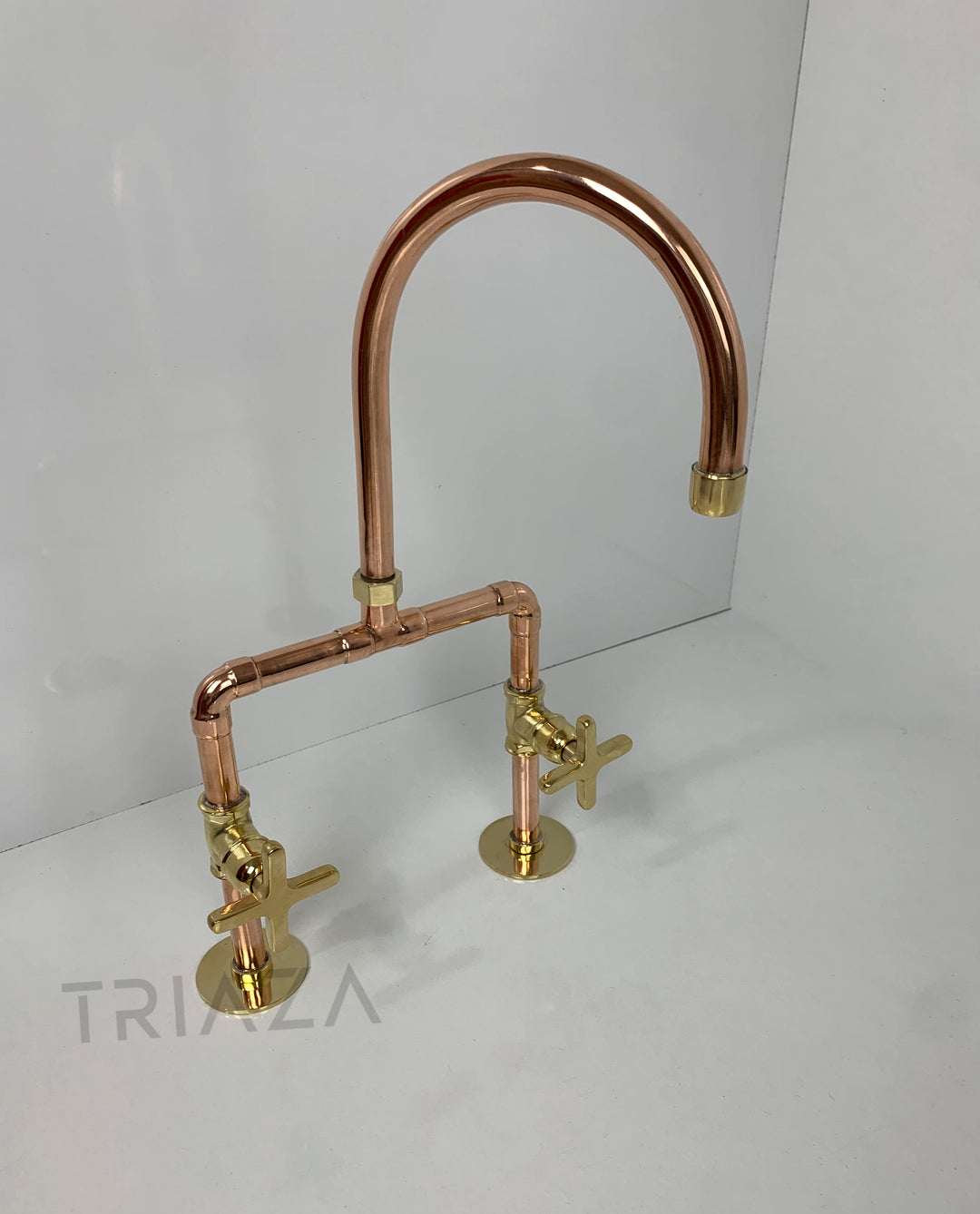 Unlacquered solid copper Bridge faucet , copper faucet , copper kitchen faucet - Triazadesigns
