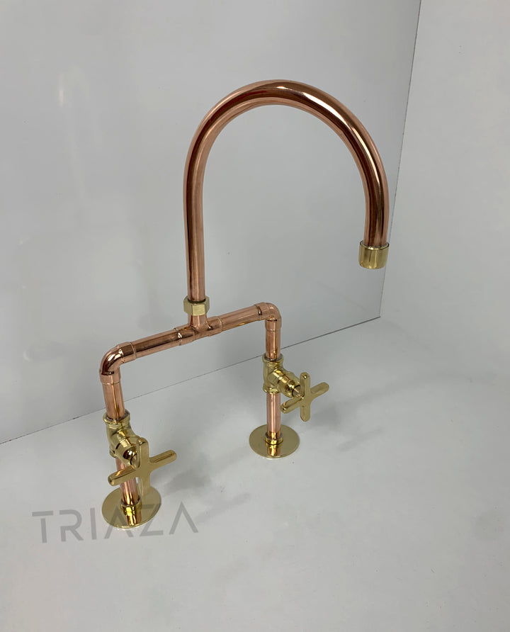 Unlacquered solid copper Bridge faucet , copper faucet , copper kitchen faucet - Triazadesigns