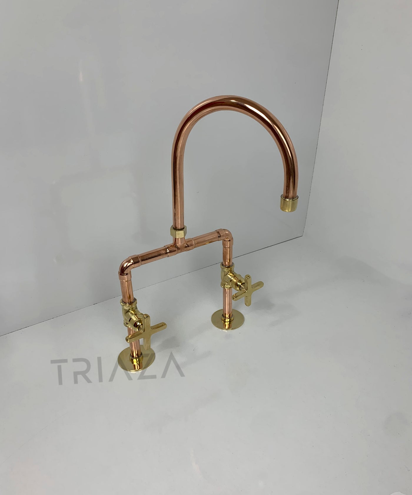 Unlacquered solid copper Bridge faucet , copper faucet , copper kitchen faucet - Triazadesigns