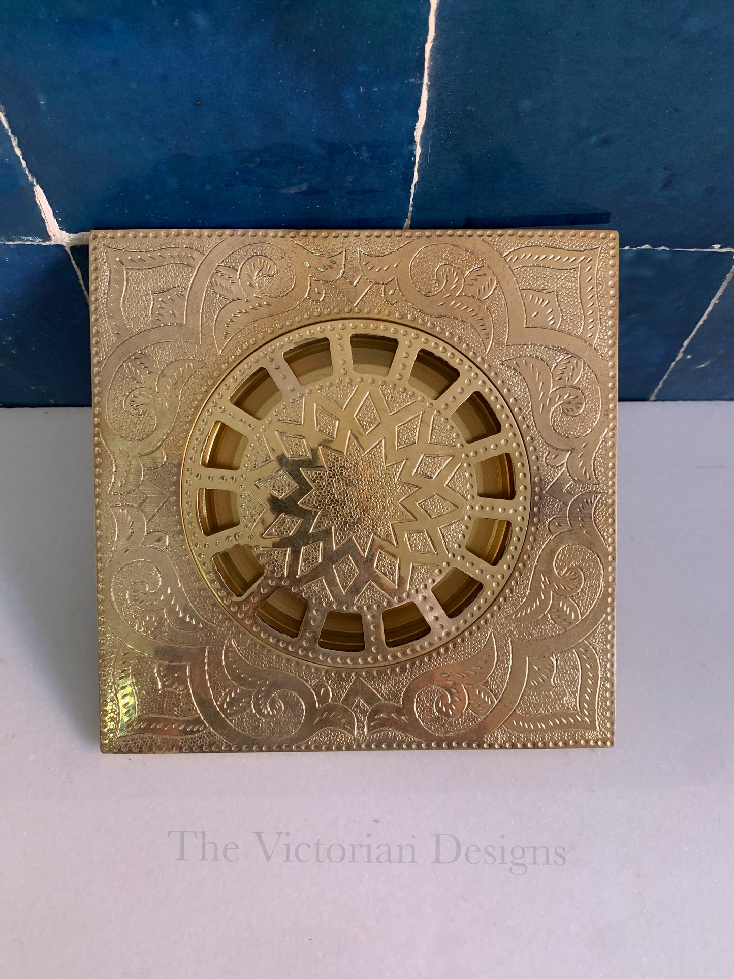unlacquered solid brass Engraved floor drain - Triazadesigns