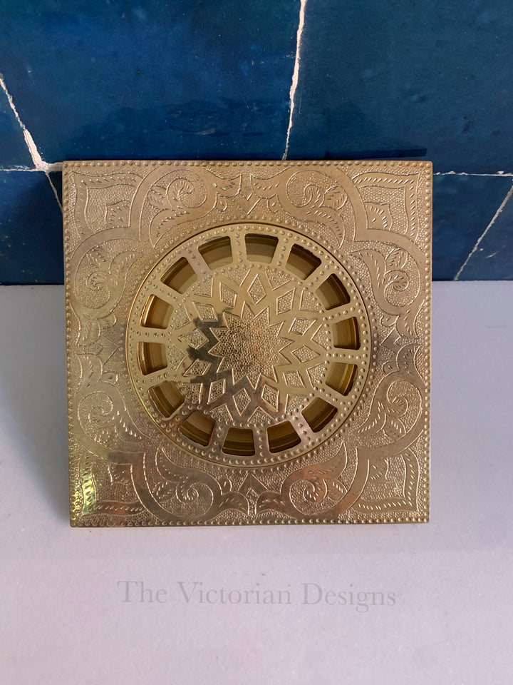 unlacquered solid brass Engraved floor drain - Triazadesigns
