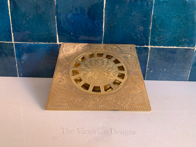 unlacquered solid brass Engraved floor drain - Triazadesigns