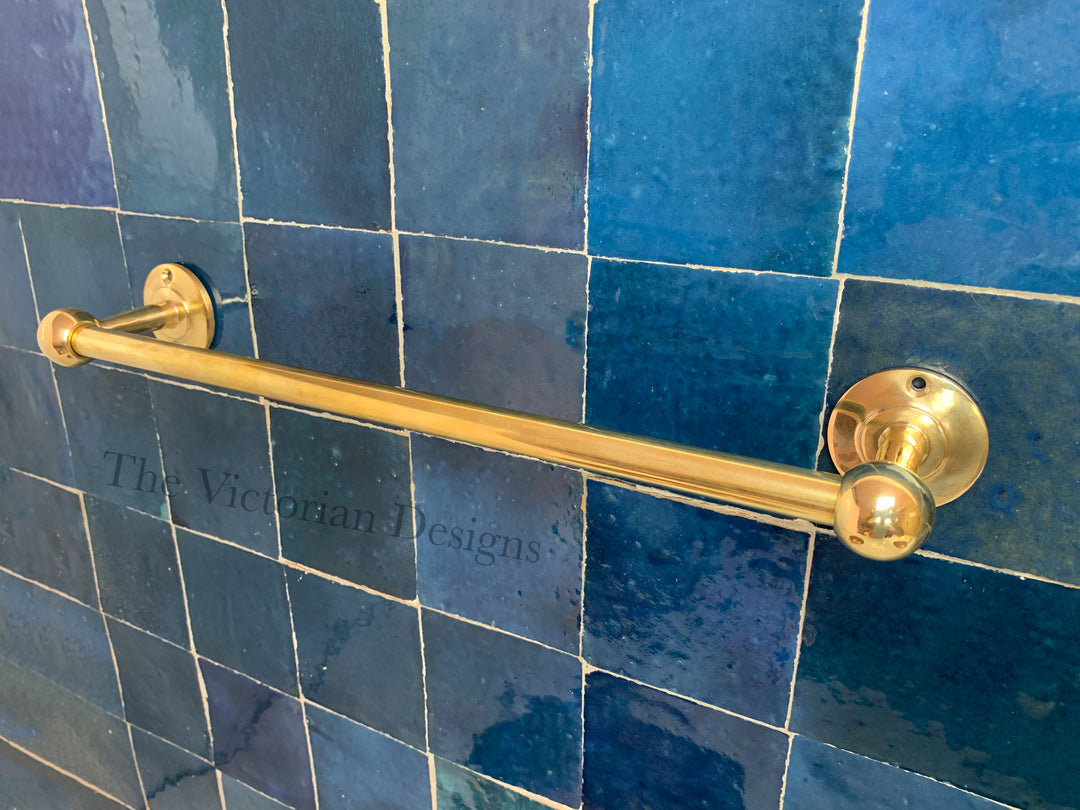 Unlacquered solid Brass Towel Rail - bathroom brass towel holder - Triazadesigns