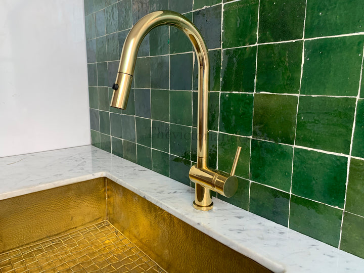 Unlacquered Brass Single Handle Pull-Down Kitchen Faucet - Triazadesigns