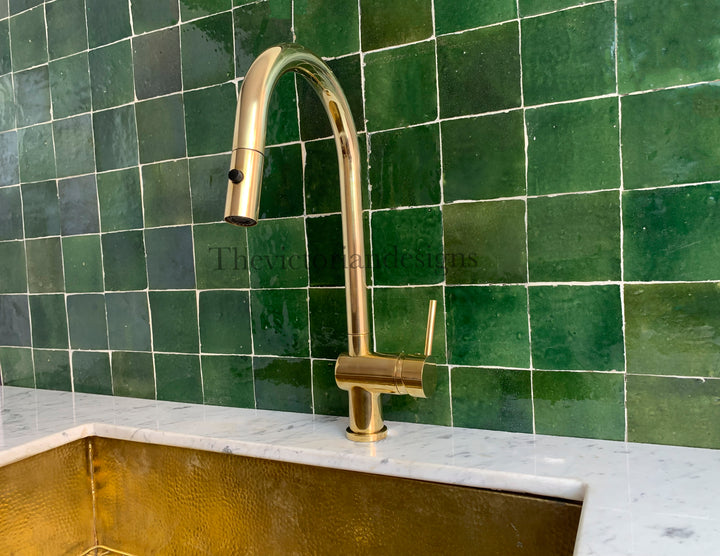 Unlacquered Brass Single Handle Pull-Down Kitchen Faucet - Triazadesigns