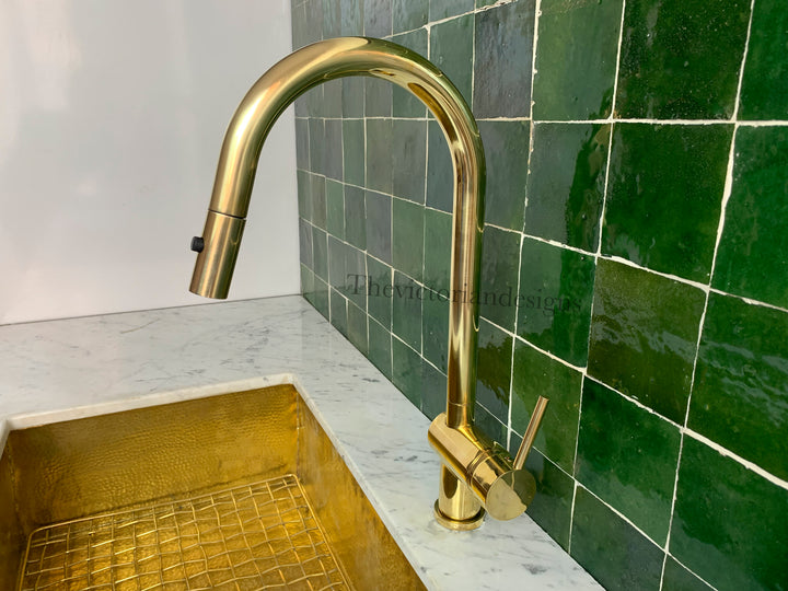 Unlacquered Brass Single Handle Pull-Down Kitchen Faucet - Triazadesigns