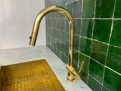 Unlacquered Brass Single Handle Pull-Down Kitchen Faucet - Triazadesigns