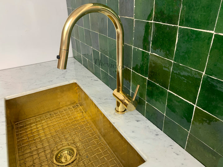 Unlacquered Brass Single Handle Pull-Down Kitchen Faucet - Triazadesigns
