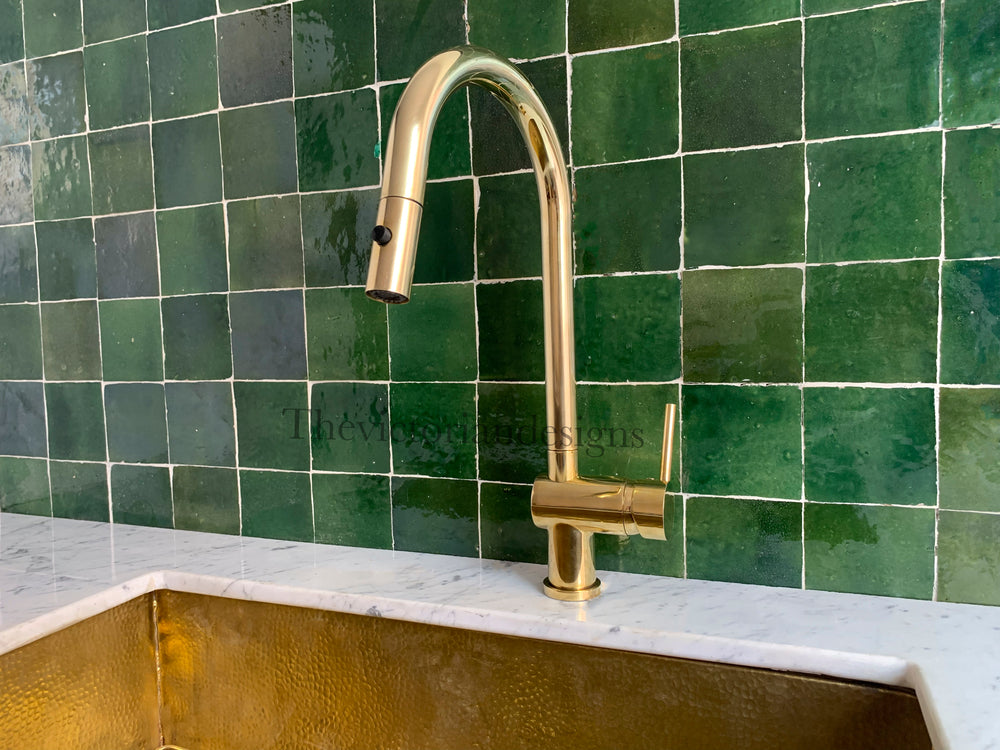 Unlacquered Brass Single Handle Pull-Down Kitchen Faucet - Triazadesigns
