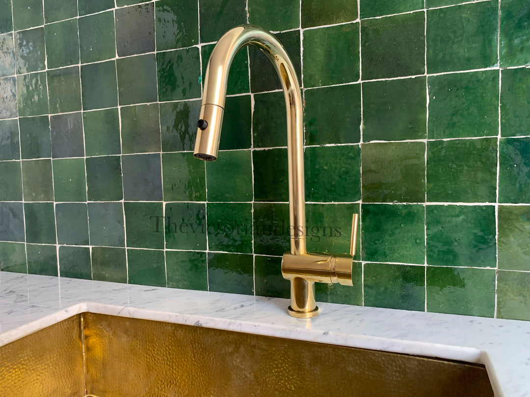 Unlacquered Brass Single Handle Pull-Down Kitchen Faucet - Triazadesigns
