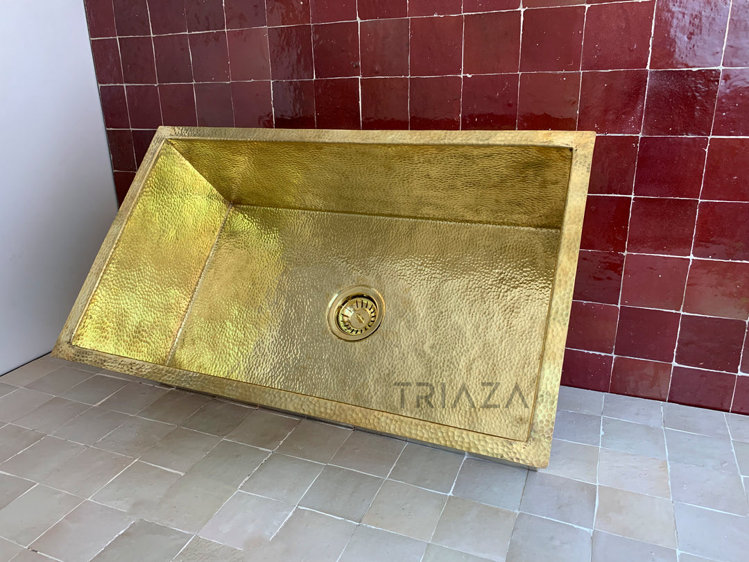 Handcrafted Unlacquered Brass Kitchen Sink - Undermount Brass Sink - Hammered Bar Sink - Triazadesigns