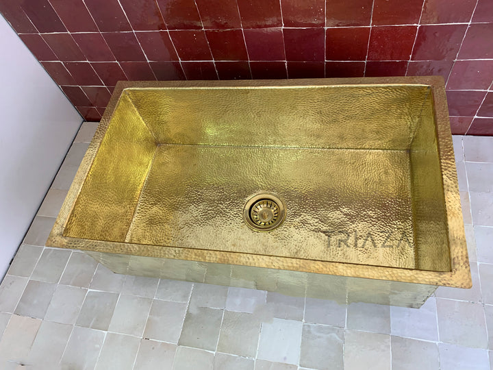Handcrafted Unlacquered Brass Kitchen Sink - Undermount Brass Sink - Hammered Bar Sink - Triazadesigns