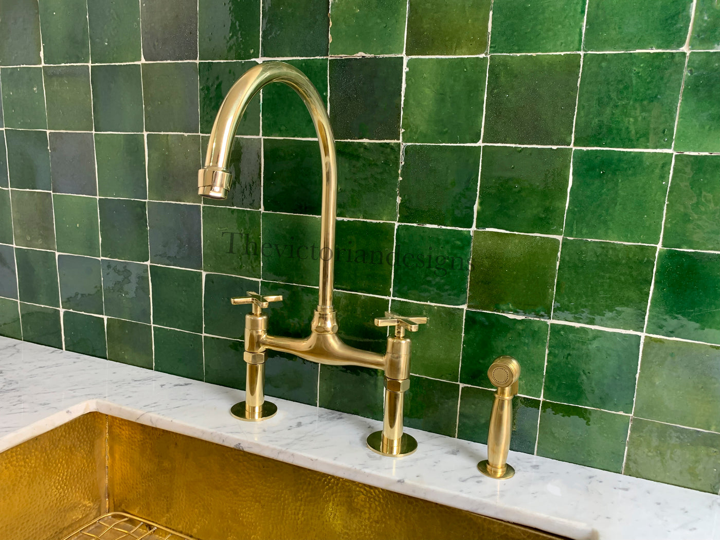 Unlacquered Brass Bridge Faucet - Antique Brass Kitchen Faucet - Triazadesigns