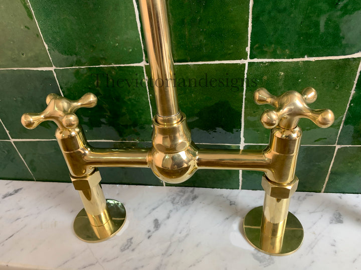 Unlacquered brass bridge faucet with ball center - Triazadesigns