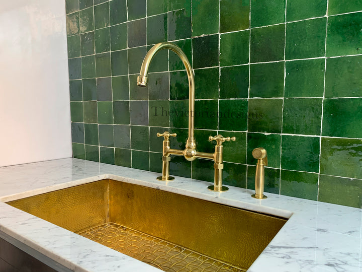 Unlacquered brass bridge faucet with ball center - Triazadesigns