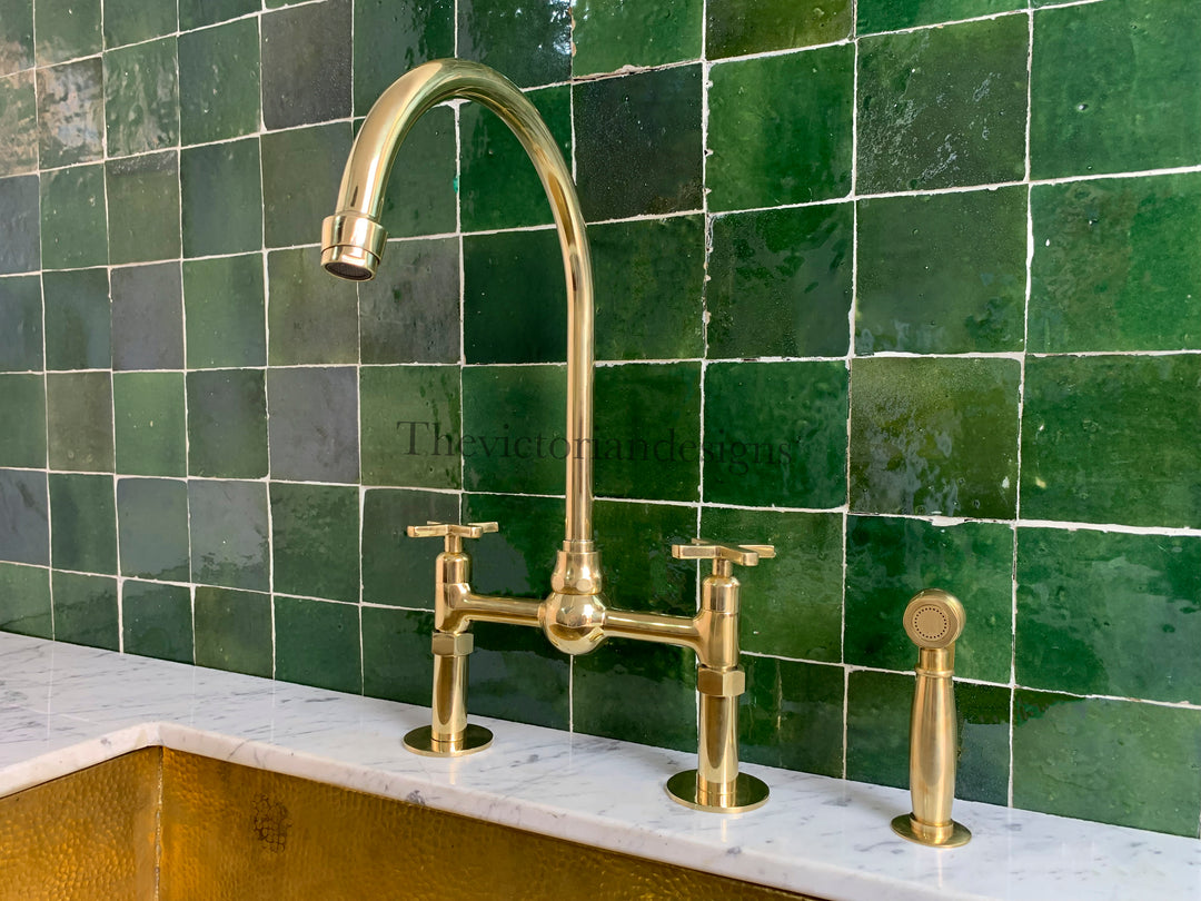 Unlacquered brass bridge faucet with ball center - Triazadesigns
