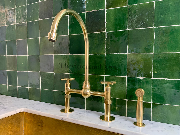 Unlacquered brass bridge faucet with ball center - Triazadesigns