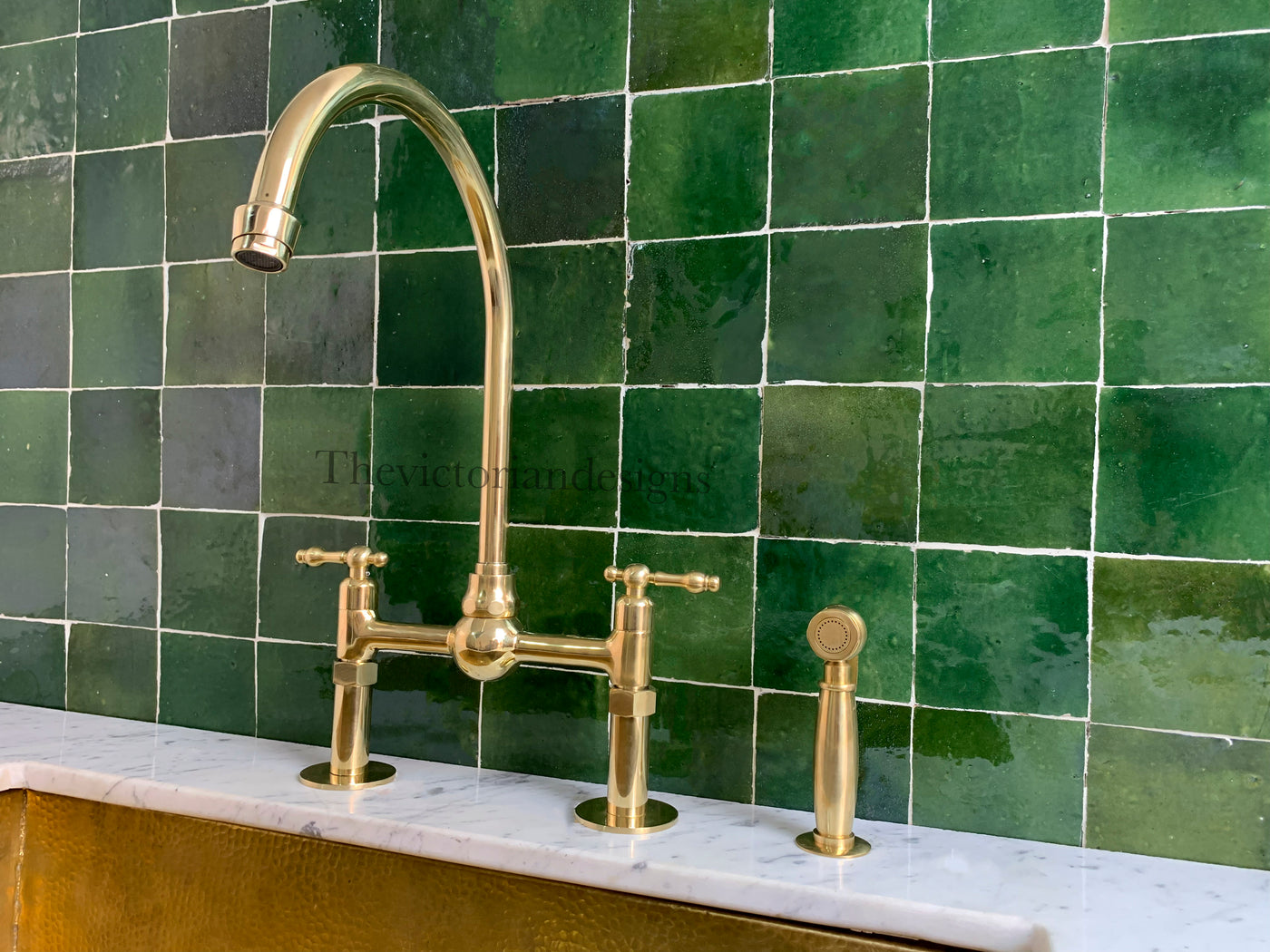 Unlacquered brass bridge faucet with ball center - Triazadesigns