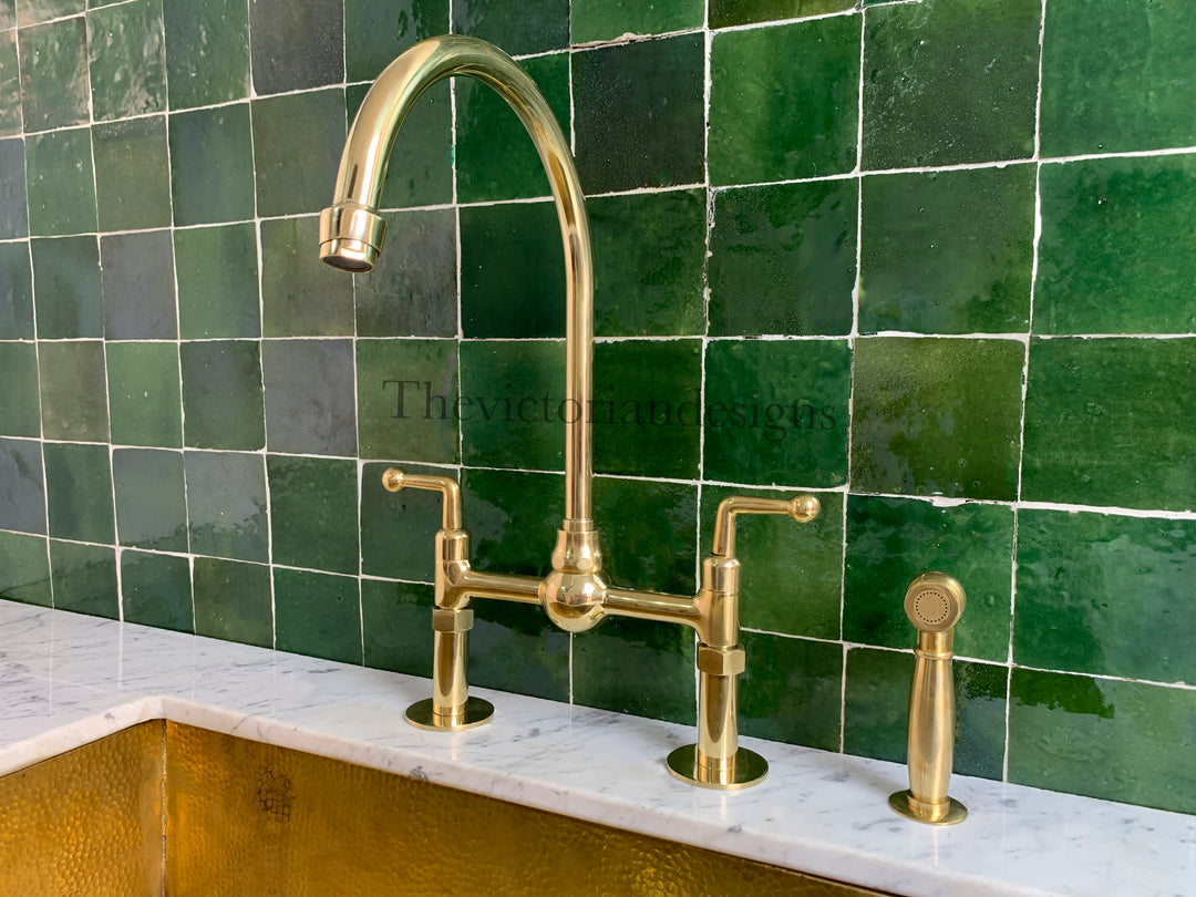 Unlacquered brass bridge faucet with ball center - Triazadesigns