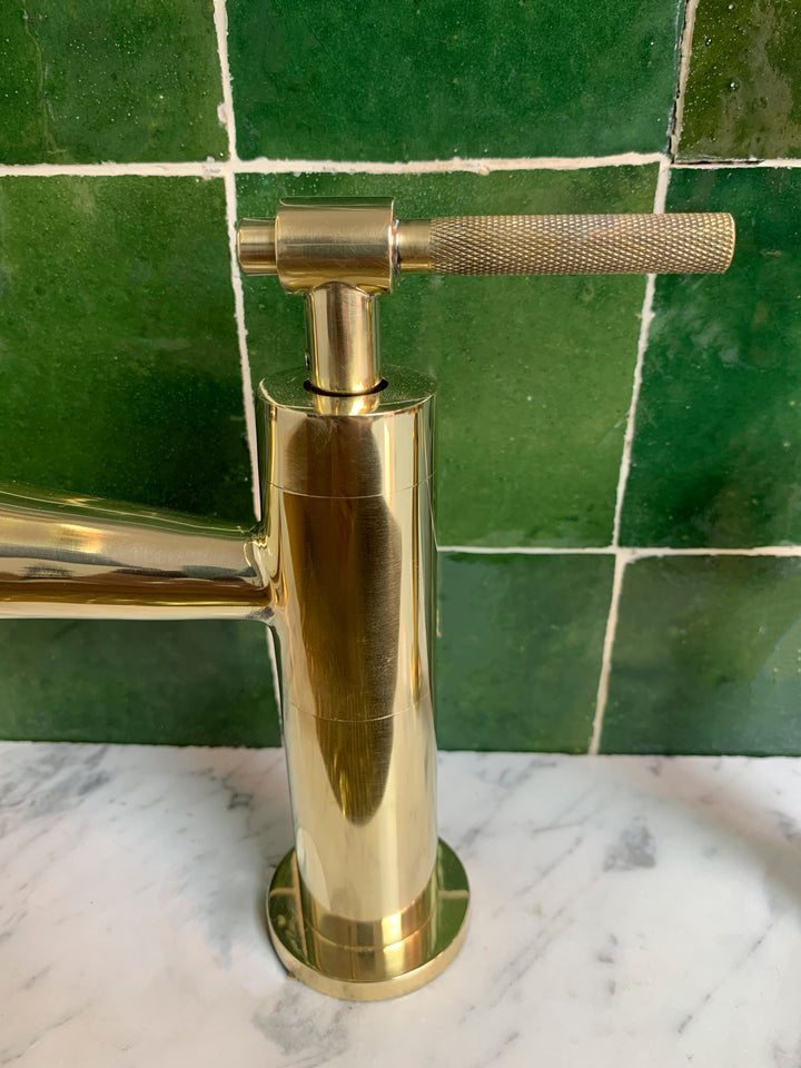 Unlacquered Brass Kitchen Bridge Faucet With Sprayer - Triazadesigns