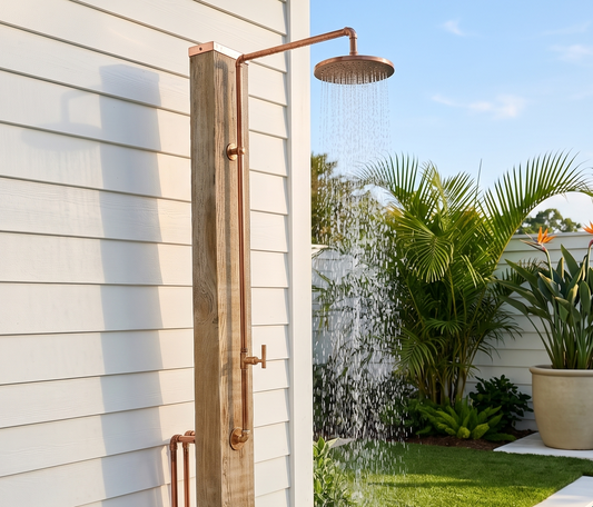 Unlacquered Solid Copper Outdoor Shower - Single Feed (Cold or Hot Water)
