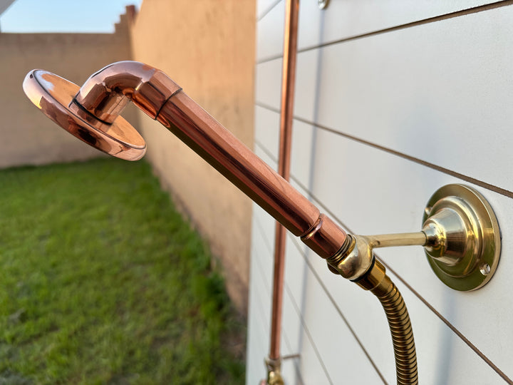Floor Mounted Solid Copper Outdoor Shower with 8" Rainfall Head &amp; Solid copper Handheld combo