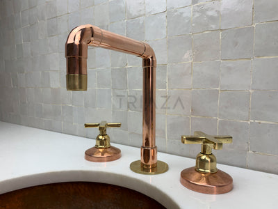 Unlacquered copper bathroom tap - deck mount 3 hole copper tap - Triazadesigns