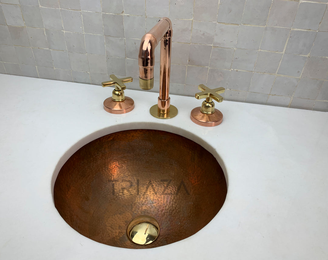 Unlacquered copper bathroom tap - deck mount 3 hole copper tap - Triazadesigns