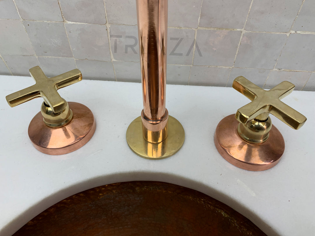 Unlacquered copper bathroom tap - deck mount 3 hole copper tap - Triazadesigns