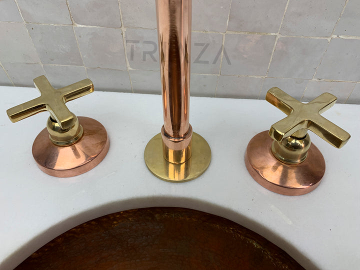 Unlacquered copper bathroom tap - deck mount 3 hole copper tap - Triazadesigns