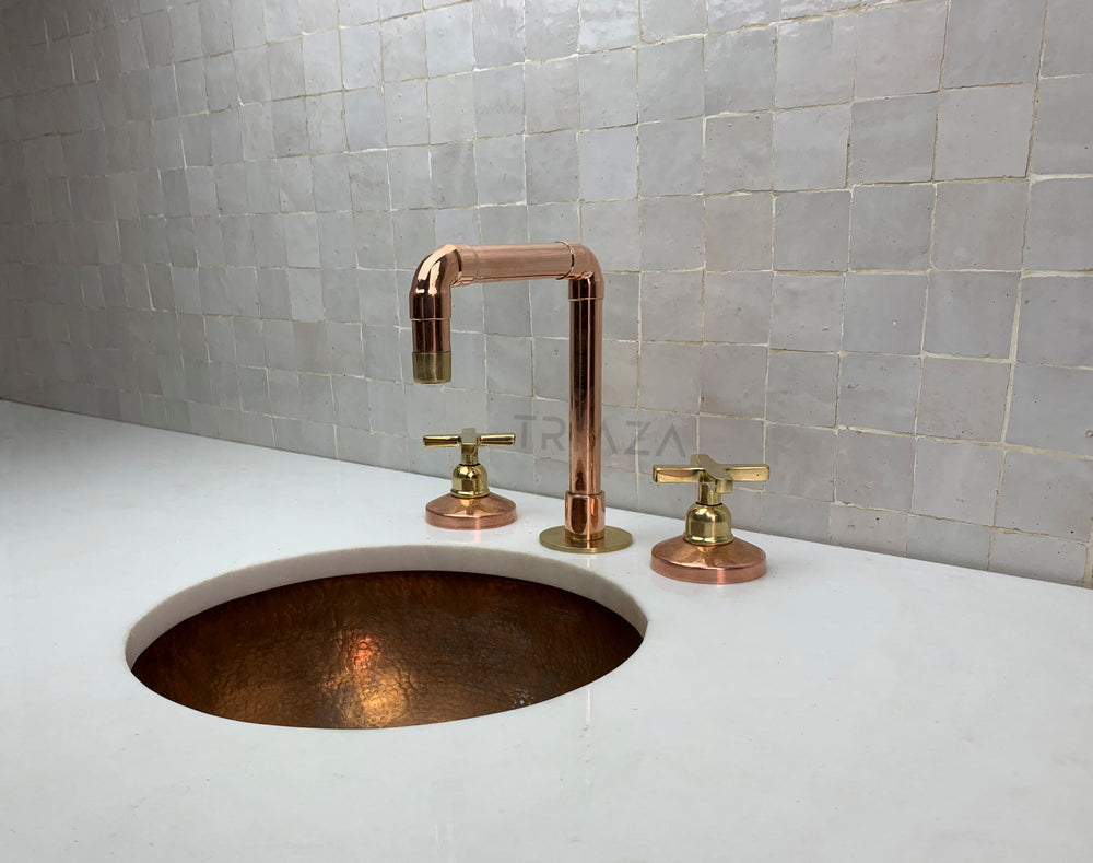 Unlacquered copper bathroom tap - deck mount 3 hole copper tap - Triazadesigns