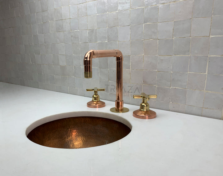 Unlacquered copper bathroom tap - deck mount 3 hole copper tap - Triazadesigns