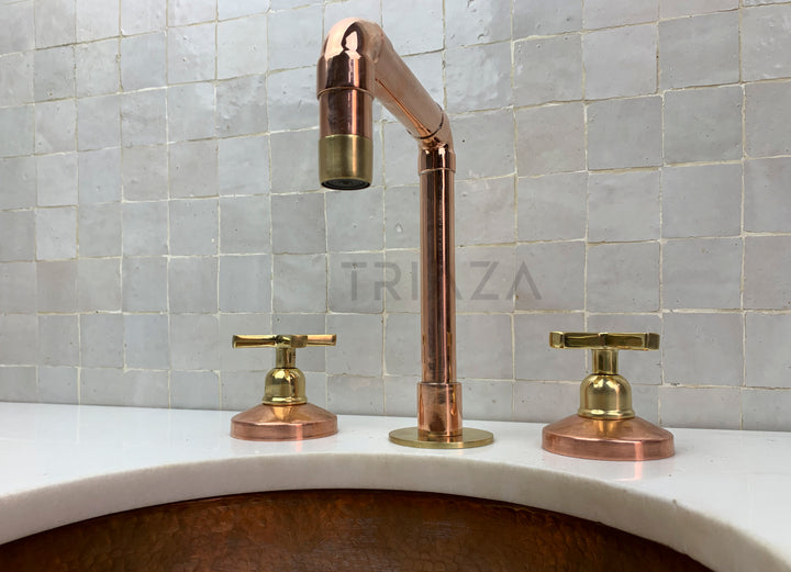 Unlacquered copper bathroom tap - deck mount 3 hole copper tap - Triazadesigns