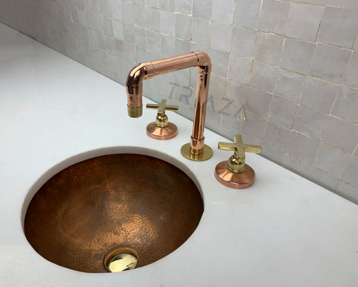 Unlacquered copper bathroom tap - deck mount 3 hole copper tap - Triazadesigns
