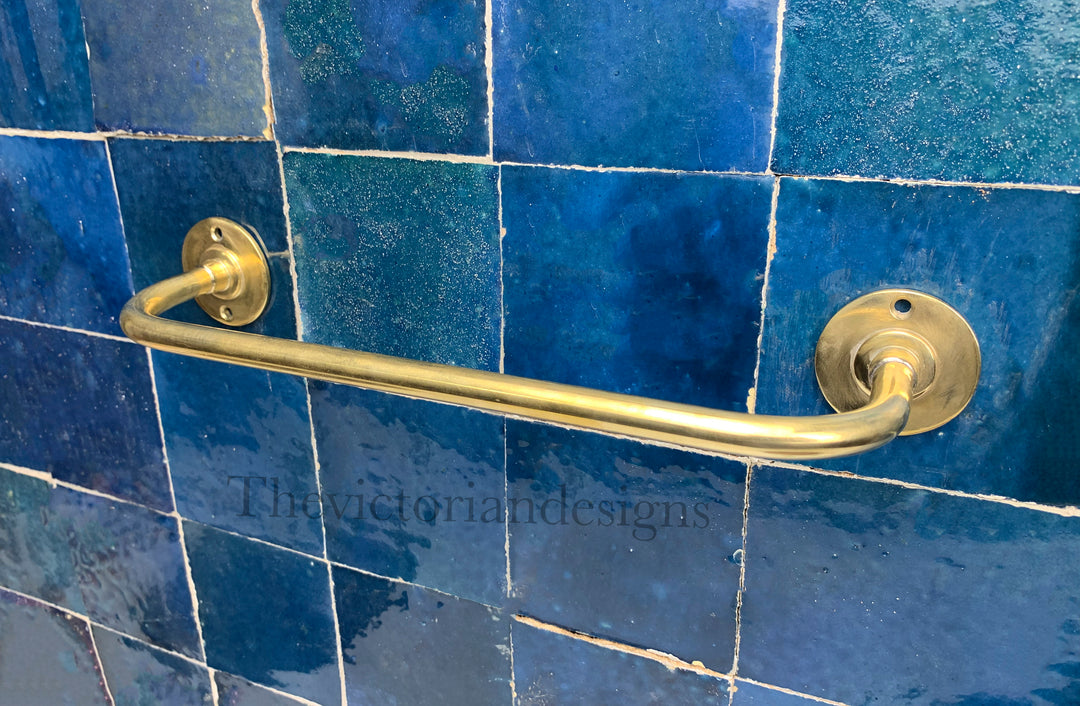 Unlacquered solid Brass Towel Rail - brass towel holder - Triazadesigns