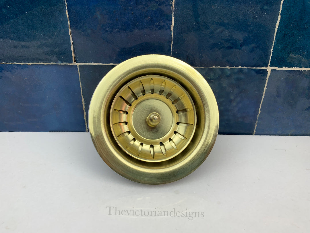 Unlacquered Brass Kitchen Sink Strainer - Drain Cover &amp; Basket Strainer - Triazadesigns
