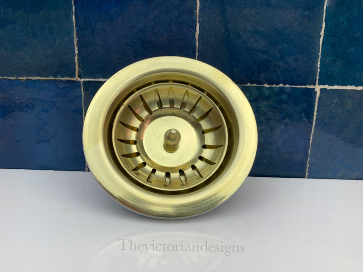 Unlacquered Brass Kitchen Sink Strainer - Drain Cover &amp; Basket Strainer - Triazadesigns