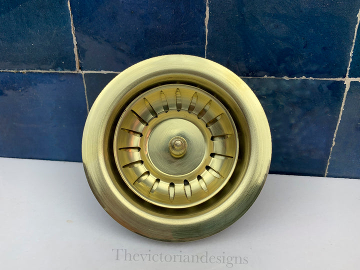 Unlacquered Brass Kitchen Sink Strainer - Drain Cover &amp; Basket Strainer - Triazadesigns