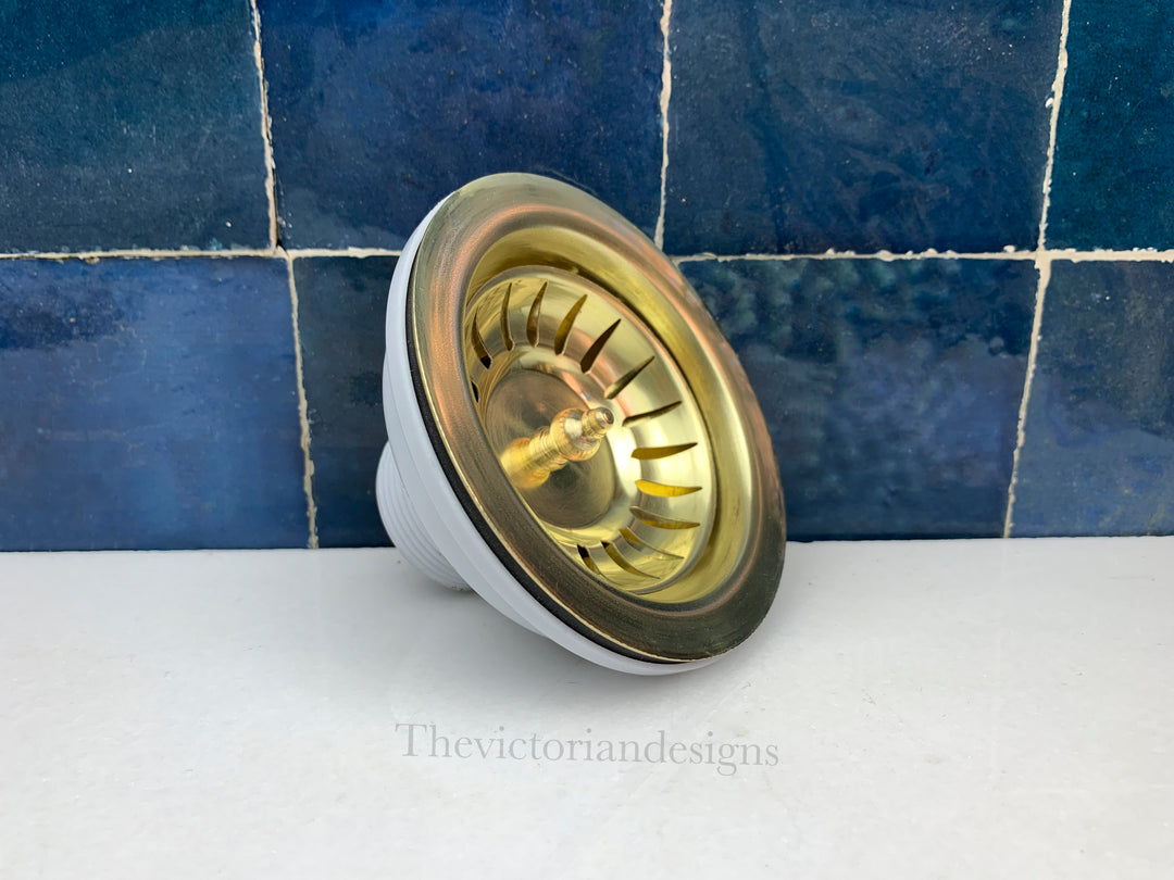 Unlacquered Brass Kitchen Sink Strainer - Drain Cover &amp; Basket Strainer - Triazadesigns