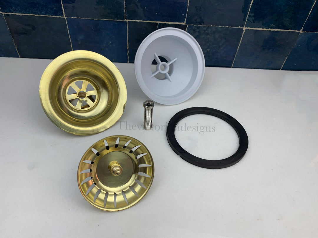 Unlacquered Brass Kitchen Sink Strainer - Drain Cover &amp; Basket Strainer - Triazadesigns