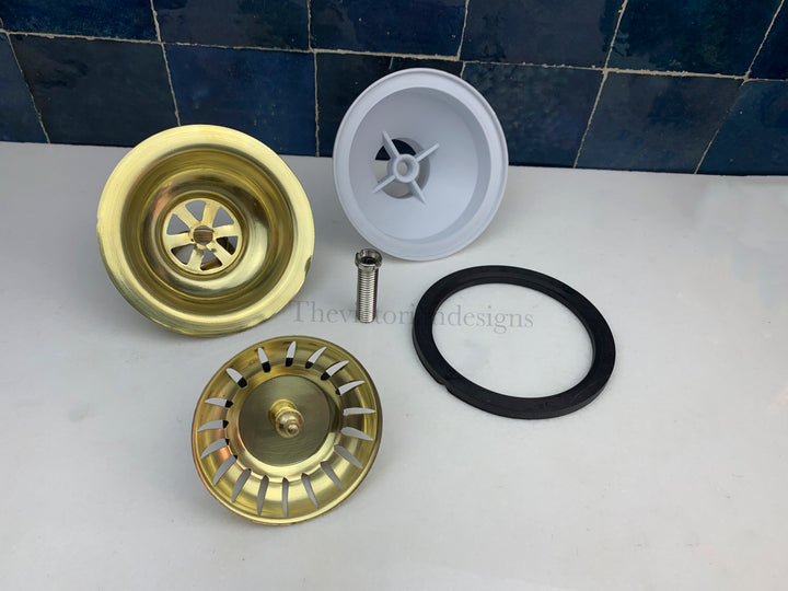 Unlacquered Brass Kitchen Sink Strainer - Drain Cover &amp; Basket Strainer - Triazadesigns