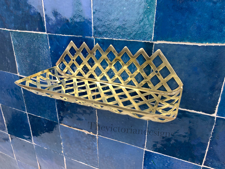 Unlacquered Brass Wall Shelf For Shower - brass Bathroom shelf - Triazadesigns