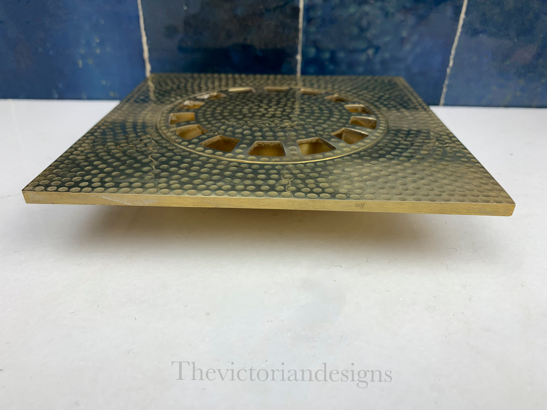 Unlacquered solid brass shower floor drain - Hammered floor drain - Triazadesigns