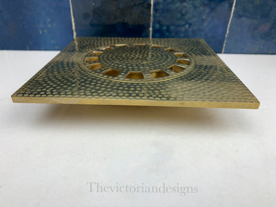 Unlacquered solid brass shower floor drain - Hammered floor drain - Triazadesigns
