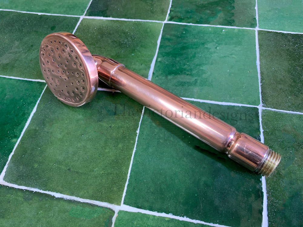 Copper Hand Shower, Unlacquered Handheld outdoor copper shower head with Hose and Holder. - Triazadesigns
