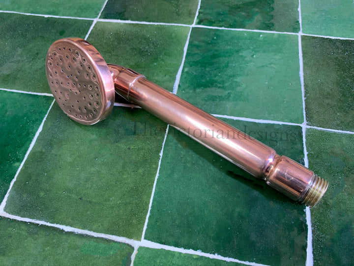 Copper Hand Shower, Unlacquered Handheld outdoor copper shower head with Hose and Holder. - Triazadesigns